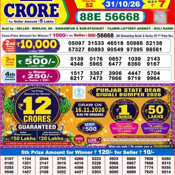 Dear Lucky Weekly Lottery 8pm Result 31.10.2026