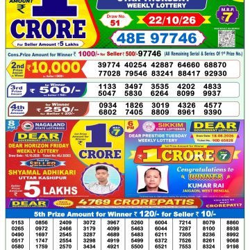 Dear Star Thursday Weekly 1pm Result 22.10.2026